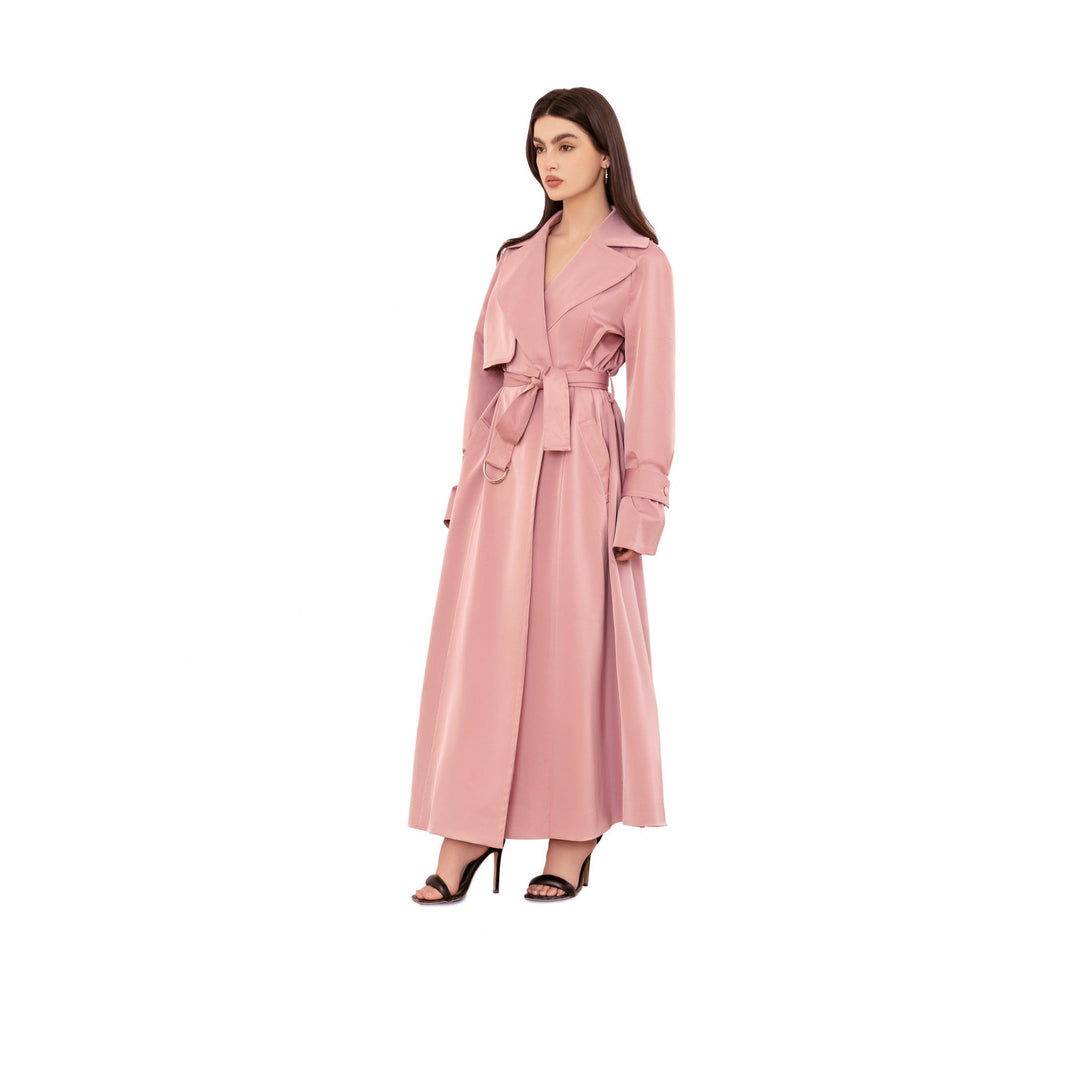 pink trench coat dress S Blush Pink Sheer Silk Organza Trench Coat Minimalist Wedding Guest & Summer Layer
