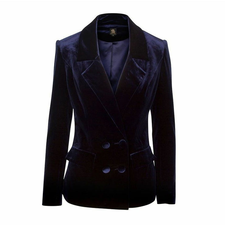 Double Breasted Midnight Blue Velvet Blazer - Hottie + Lord