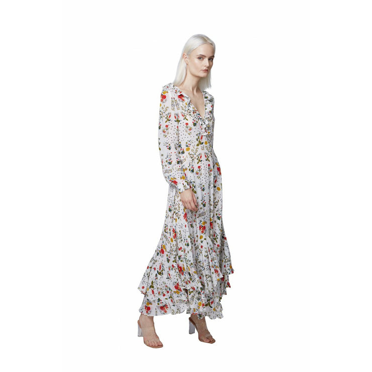 Silk Floral Ruffle Maxi Dress - Hottie + Lord