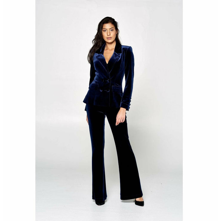 Double Breasted Midnight Blue Velvet Blazer - Hottie + Lord