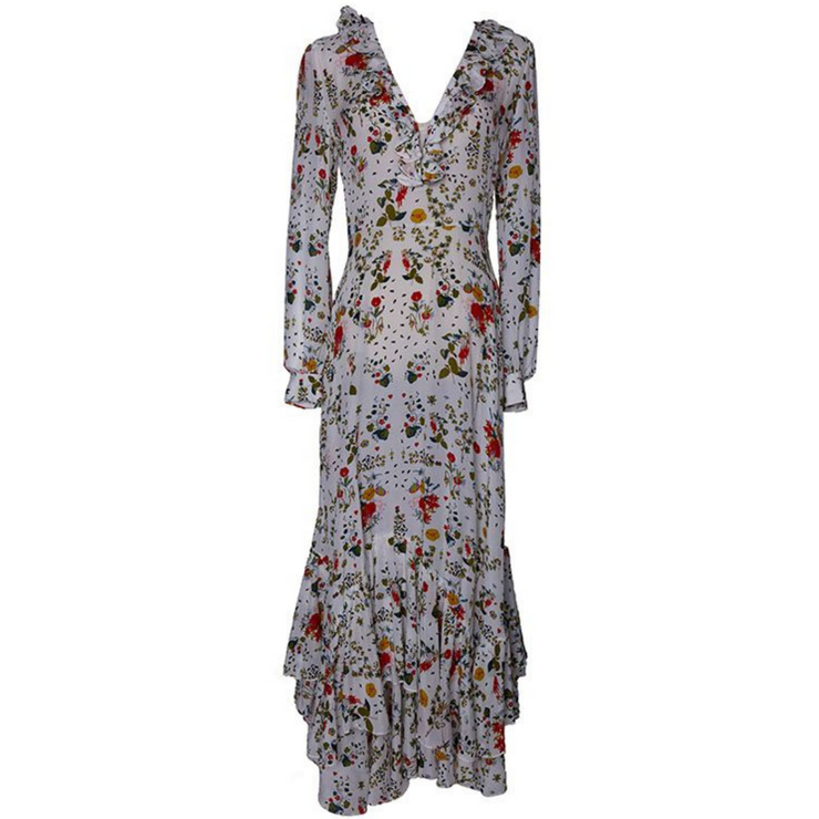 Silk Floral Ruffle Maxi Dress - Hottie + Lord