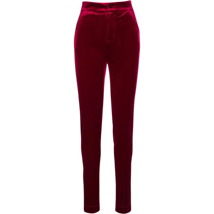 Oxblood Straight Leg Velvet Trouser - Hottie + Lord